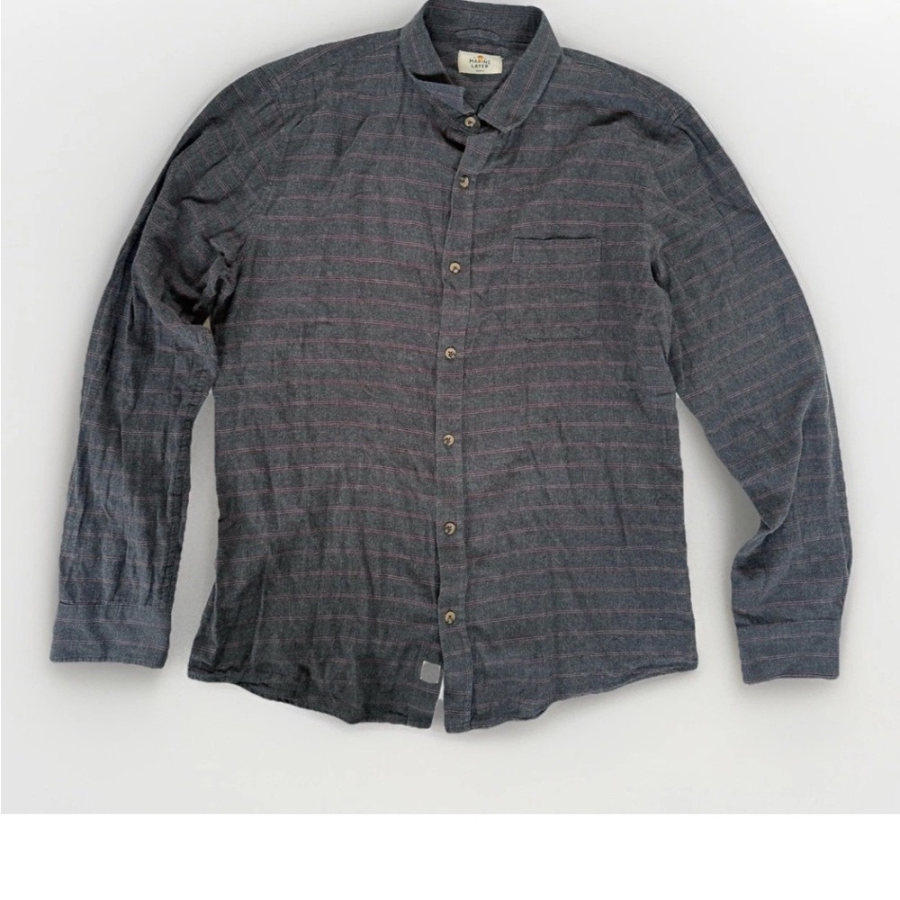 Marine Layer Mens Long Sleeve Button Up Shirt M/L‎ (Marge) Grey Stripe Casual
